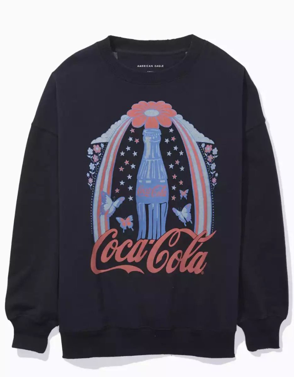 T Shirt Graphique American Eagle AE Oversized Coca Cola Noir Femme | RGJ-28365442